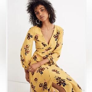 Madewell Yellow Retro Floral Wrap Around Maxi Dress